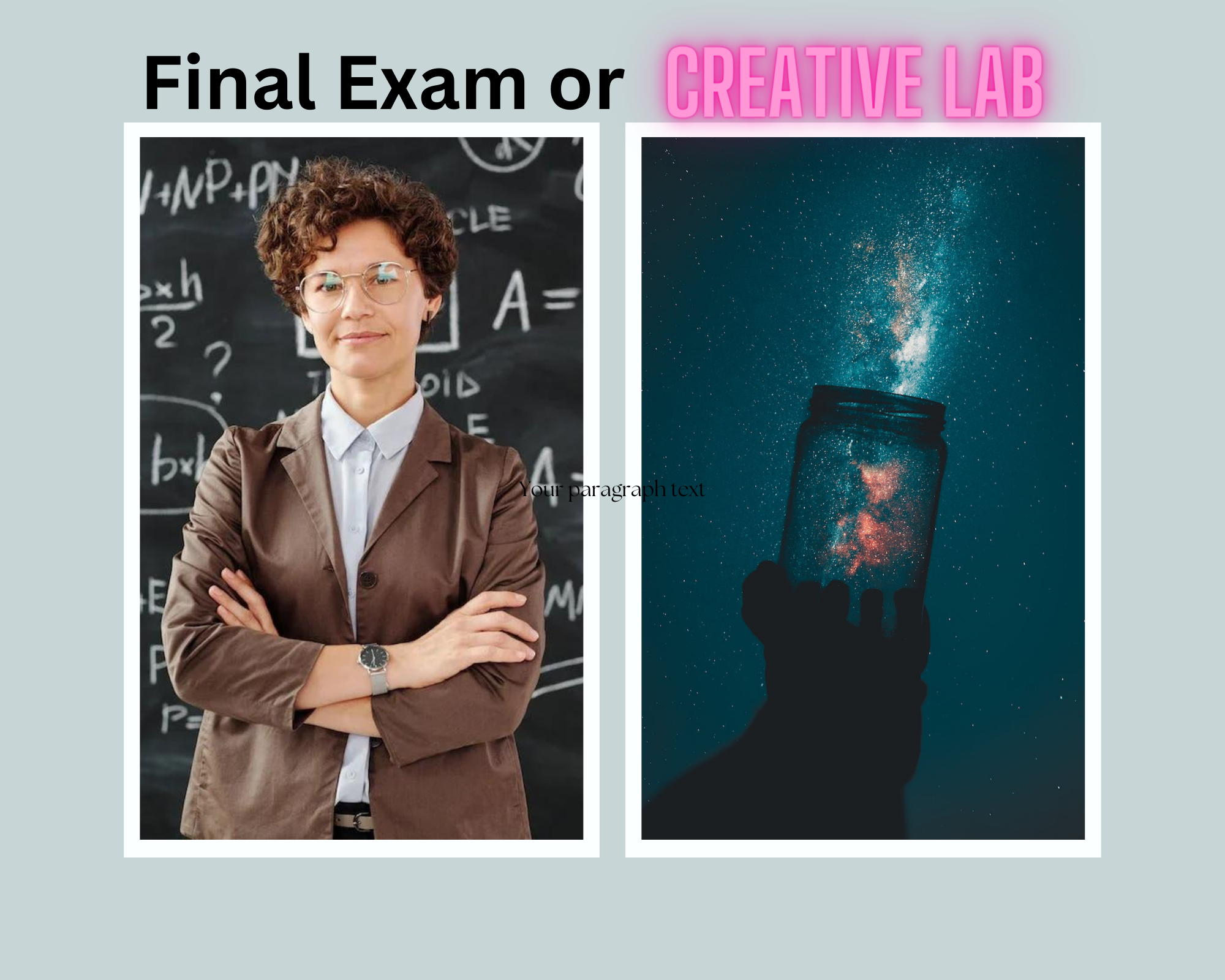 istock image of a teacher and a jar that is holding the universe